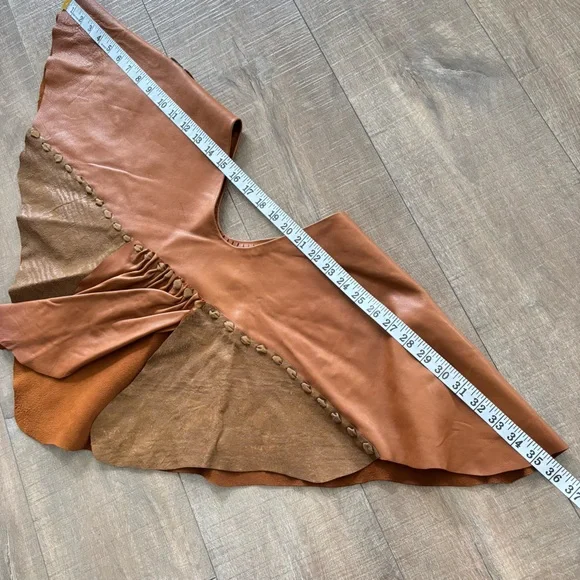 Handmade Vinatge Soft Brown Leather with Ceramic detail Poncho Topper - Picture 15 of 16